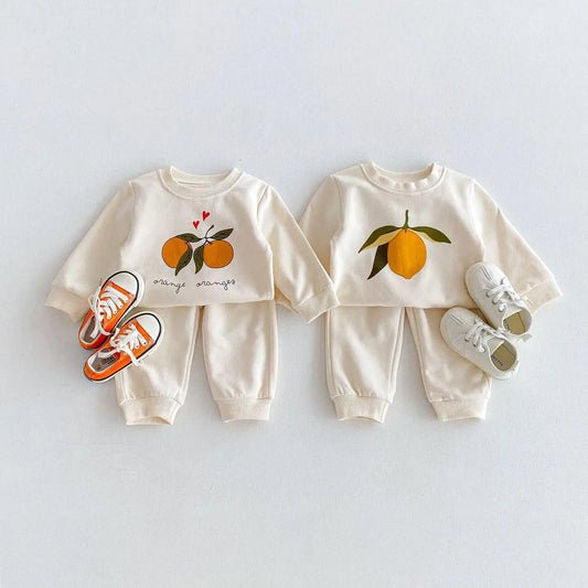 Baby Cotton Tracksuit Boy Girl Fruit Print Long Sleeve Tops+Pants 2pcs