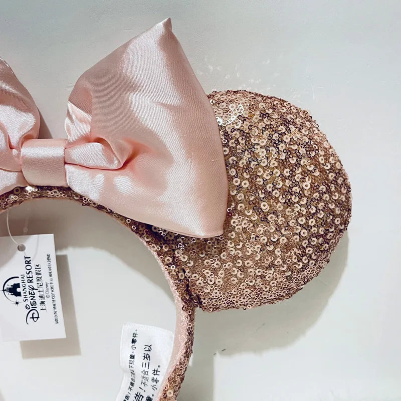 Rose Gold Sequins Ear Headband Mickey PP Cotton Minnie Silk Bow