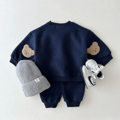 Boy Girl Children Cartoon Cotton Tops+Solid Pants 2ps Fashion Sweatshirt Set