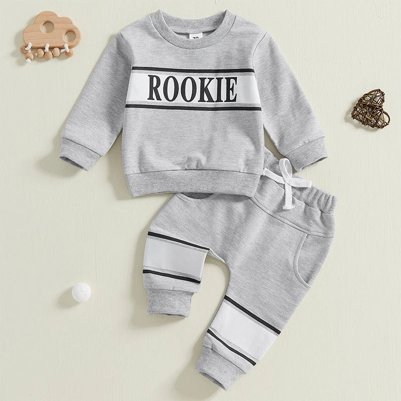 Baby Boys Letters Print Sweatshirt with Contrast Color Sweatpants Clothes