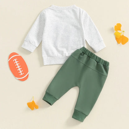 Toddler Baby Boys Embroidery Letters Rugby Sweatshirt Elastic Waist Pants