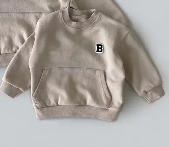 Boy Letter Sweatshirts Embroidery Pocket All-match Kid Tops