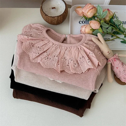 Girls Tops Ruffle Collar Long Sleeve T-Shirt