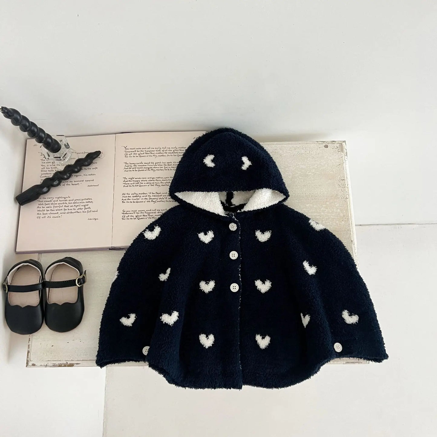 Baby Cloak Girls Heart Hooded Shawl Infant Toddler Windproof Coat