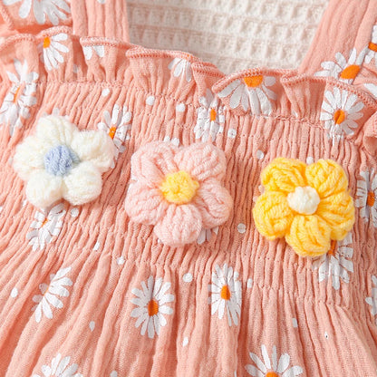 Baby Girl Summer 2Pcs Outfits Ruffled Sleeveless Daisy Print Tank Tops + Shorts Set