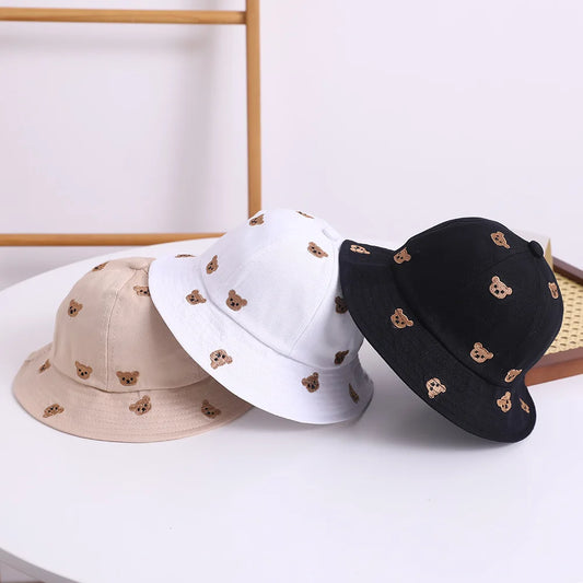 Embroidered Bear Baby Bucket Hat For Girls Sunshade Hat