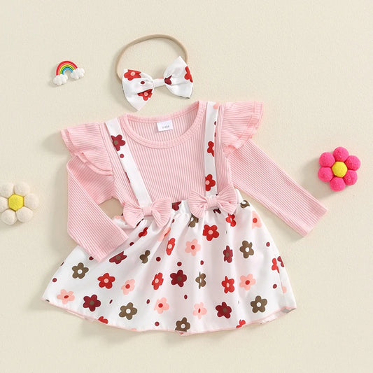 Baby Girls Flower Print  Bodysuits with Headband