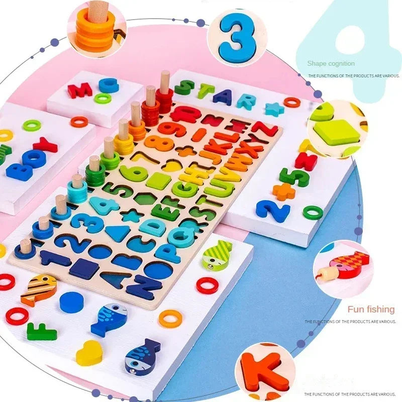 Children Busy Board Count Shape Colors Match Fishing Puzzle Learning Toys Gifts