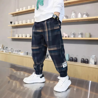 Boys Cotton Plaid Pants Spring Autumn Toddler Casual Kids Loose Trousers