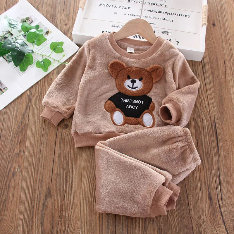 New Winter Baby Girls Boys Homewear Cartoon Bear Patten Sleepwear