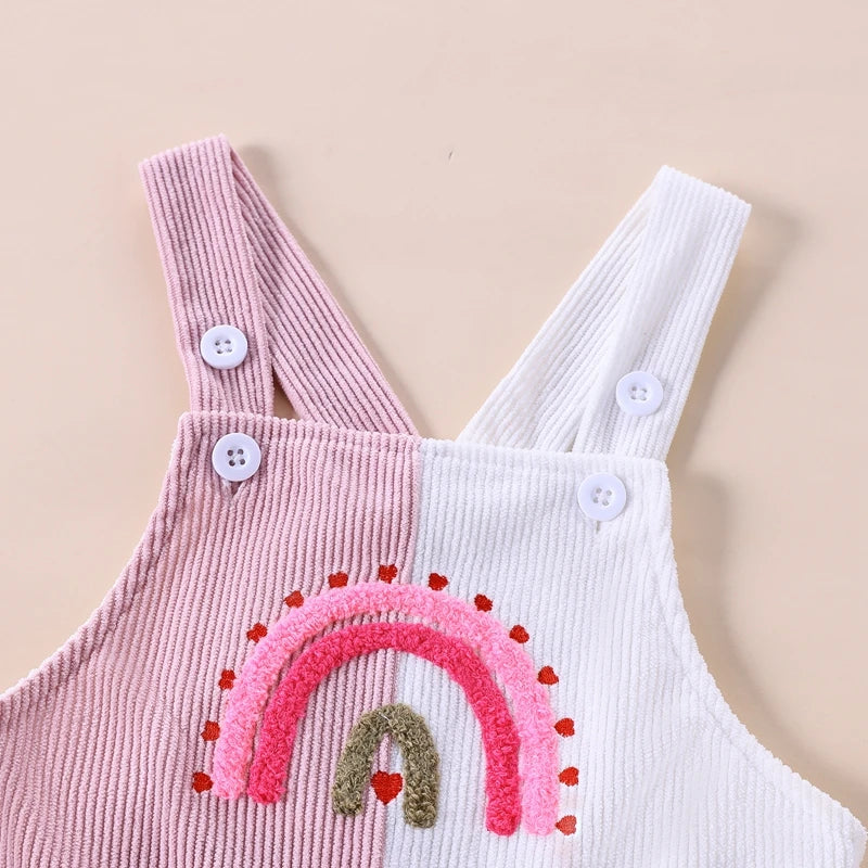 Baby Girls Contrast Color Embroidery Rainbow Jumpsuit with Pockets