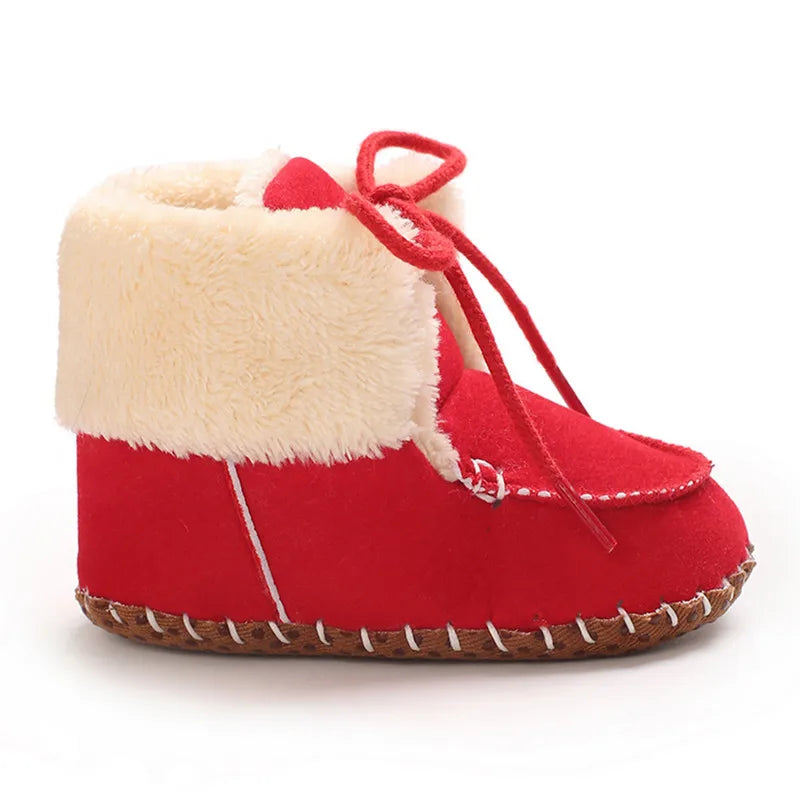 Winter Snow Boots Warm Tie Up Baby First Walker Shoes for Christmas,