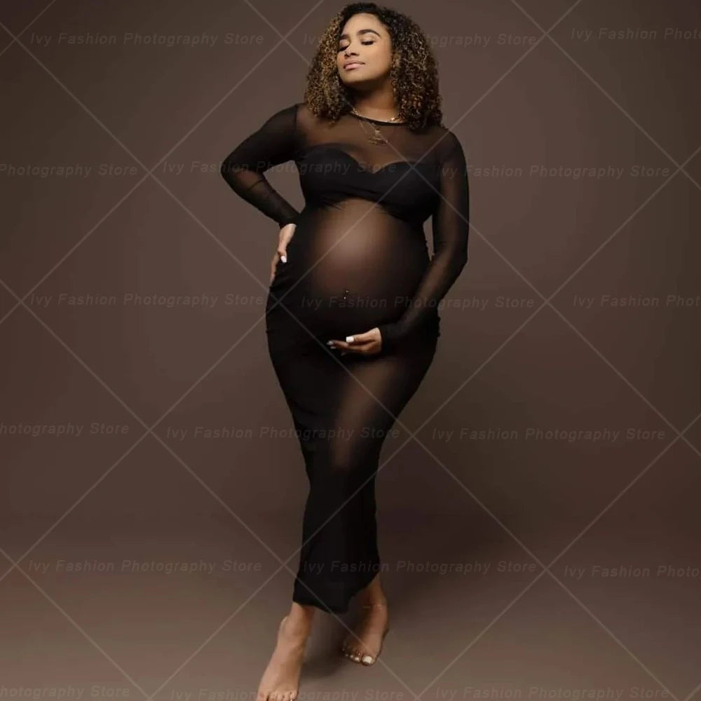 Maternity Photography Props Dress Large Elastic Mesh Sexy Transparent Dress