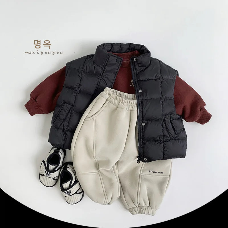 Girls Plus Velvet Thick Warm Trousers Boys Sweat Pants Kids Clothes