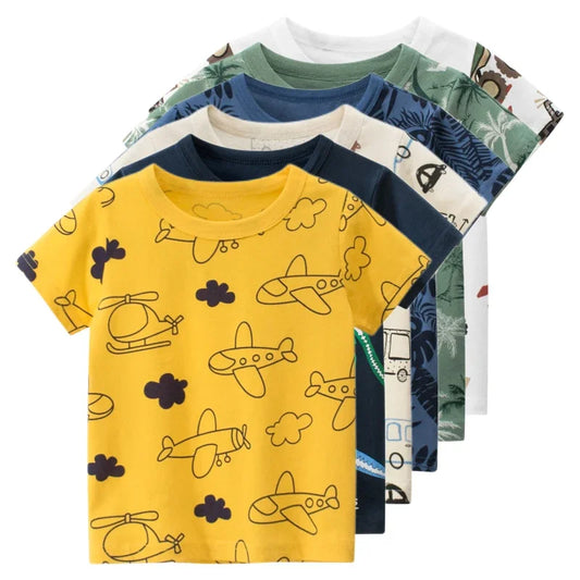 T-Shirt for Boys Short Sleeve Full Print Cartoon Car Tee Tops Clothing