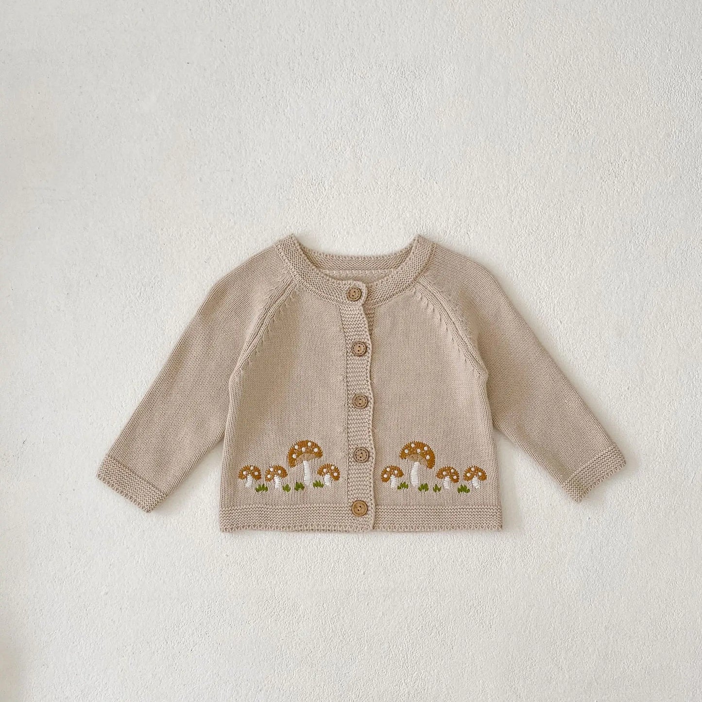 Baby Long Sleeve Sweater Coat Mushroom Embroidery Infant Boy Girl Knitted Cardigan