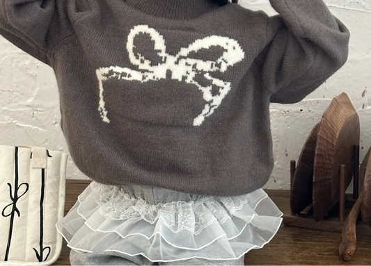 Girls Bow Knitwear Children Long Sleeve Versatile Pullover Tops Kids Casual Clothes