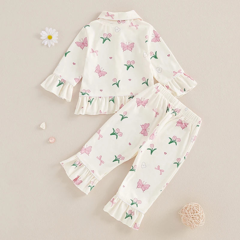 Baby Girl Pajama Set Strawberry/Butterfly Print Long Sleeve Tops + Pants