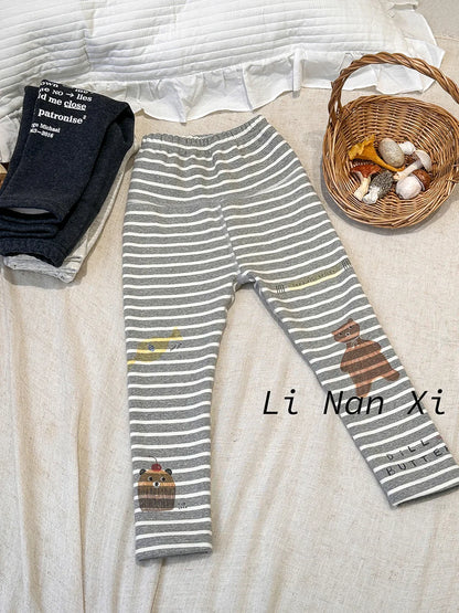 Boys Fleece Thick Pants Girls Casual Trousers Baby Loungewear