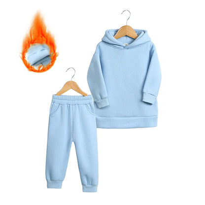 Fleece Tracksuit Clothes Solid Warm Winter Long Sleeve Sets Hoodies Sweatshirt