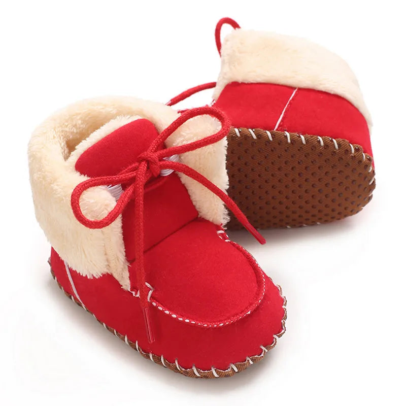 Winter Snow Boots Warm Tie Up Baby First Walker Shoes for Christmas,