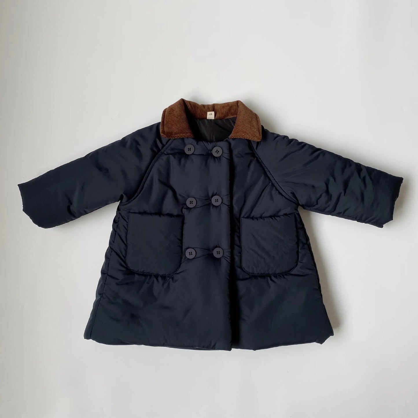 Boys Solid Long Cotton-padded Jacket Turn-down Collar Outwear Coat