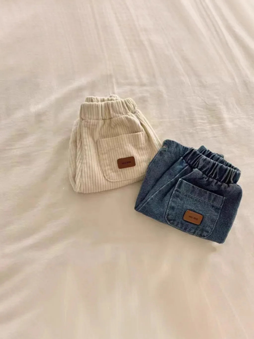 New Baby Loose Jeans Girls Corduroy Trousers Solid Boys Pocket Casual Pants