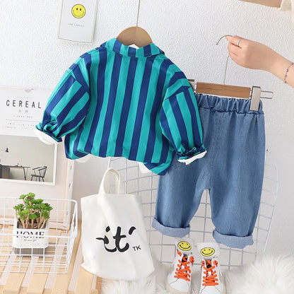 Baby Boys Clothes Suit Children Striped Shirt T-Shirt Pants 3Pcs/Sets