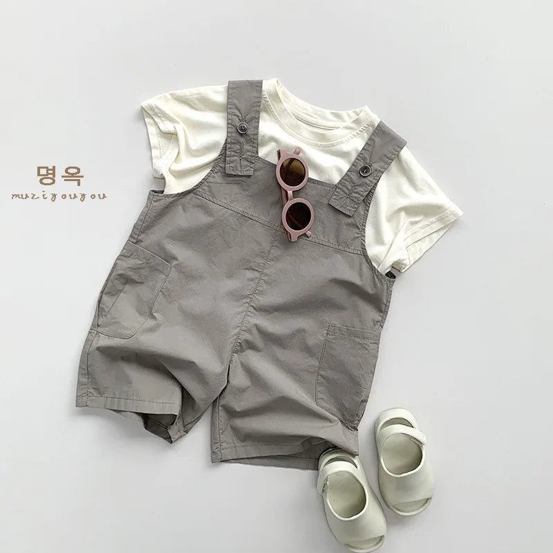 Boy Baby Solid Loose Suspenders Pants Girl Kid Cotton Thin Fashion Mid jumpsuit