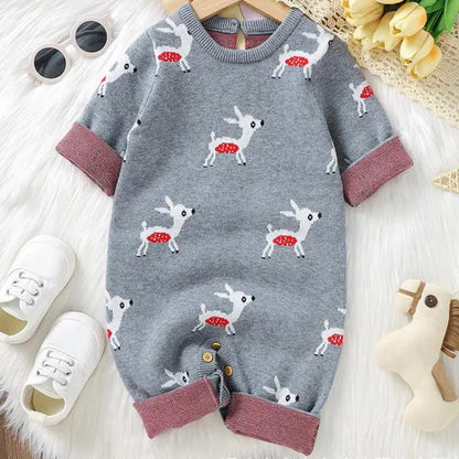 Boy Girl Cartoon Deers Knitted Romper Newborn Warm Casual One-piece