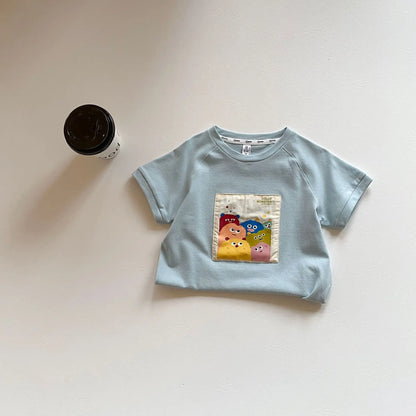 Boy Girl Children Cartoon Short Sleeve T-shirt All-match Baby Patch Casual Tees