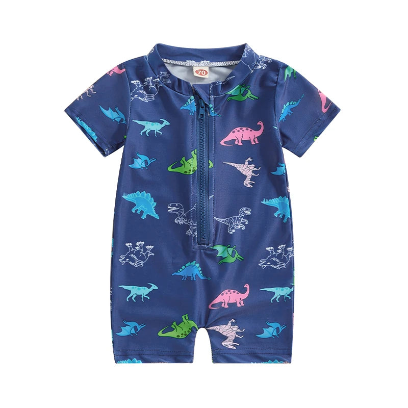 Baby Boy Swimming Costume Cartoon Print Swimwear Short Sleeve Bathing Suit