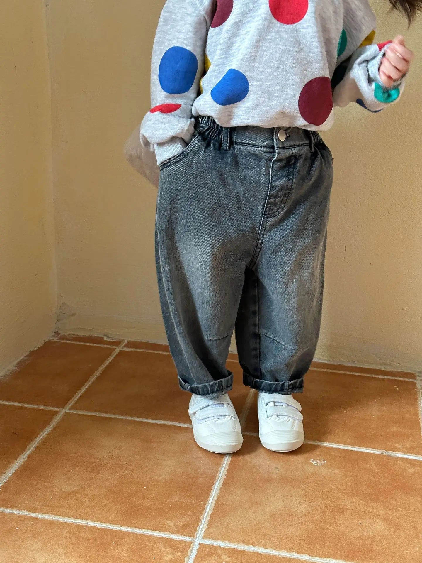 Boy Girl Children Loose Jeans Solid Retro Baby Denim Pants