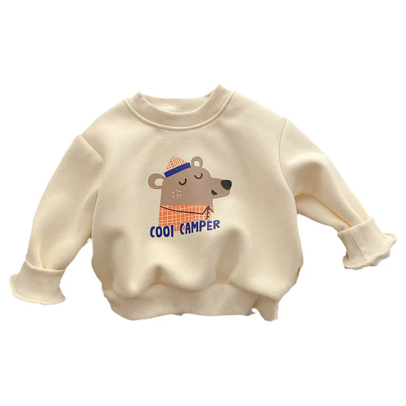 Children Fleece Sweatshirt New Baby Boys Warm Tops Girls Cartoon Print Pullover