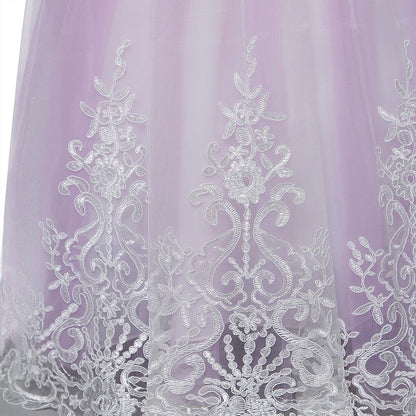 Girls Party Dresses Elegant Teenage Events Flower Purple Long Gown Wedding Costume