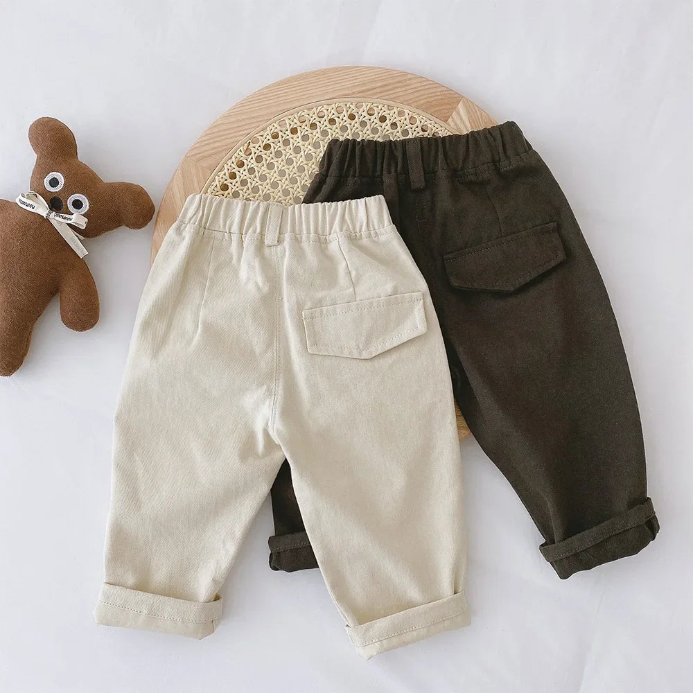 Baby Boys Cotton Pants High Waist Straight Jeans