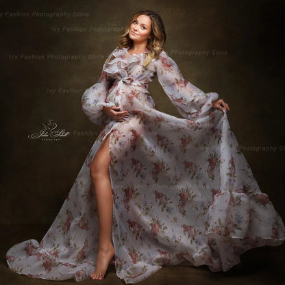 Photo Shoot Printed Floral Chiffon Flounce Dress Sweetheart Evening Dresses