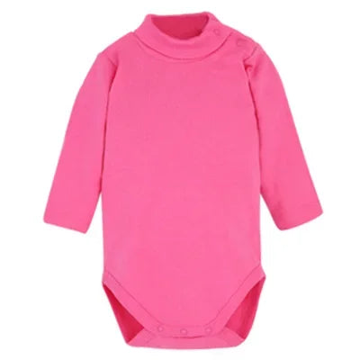 Newborn Baby Girls Long-Sleeve Cotton High-Necked Bodysuit Playsuit