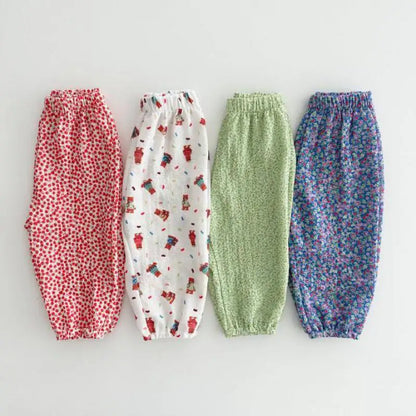 Girls Vintage Floral Lantern Pants Kids Boys Thin Breathable Soft Homewear Trousers