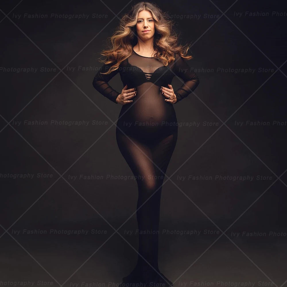 Maternity Photography Props Dress Large Elastic Mesh Sexy Transparent Dress