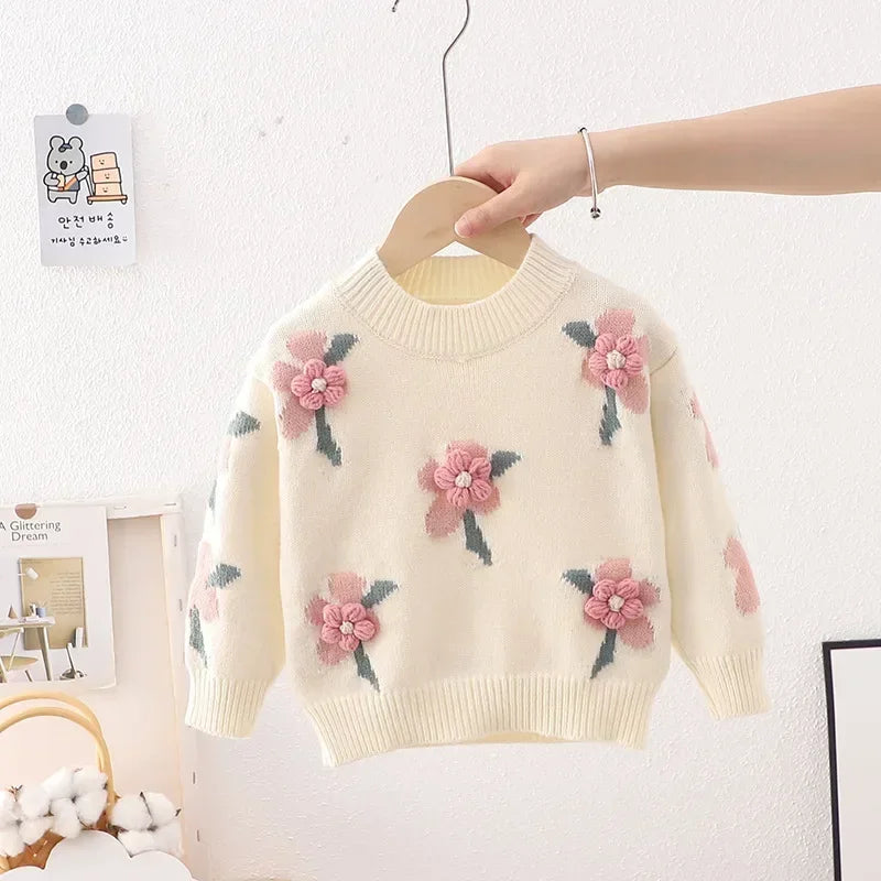 children's clothing autumn  winter new girl cute little flower baby knitted pullover