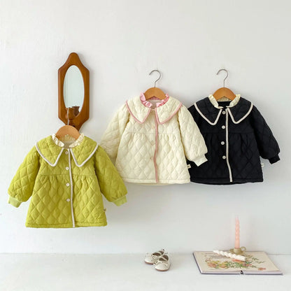 Baby Girls Warm Coat Solid Infant Padded Jacket Cute Lapel Princess Tops