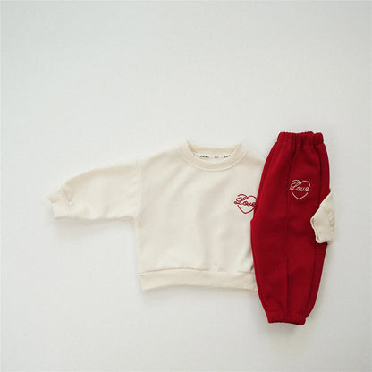 Boy Baby Love Embroidery Tops + Pants 2pcs Loose Girl  Sweatshirt Suit