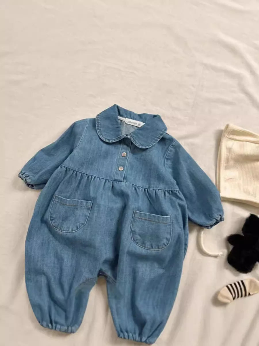 Baby Boy Romper Newborn Toddler Girl Cute Lapel Denim Jumpsuit