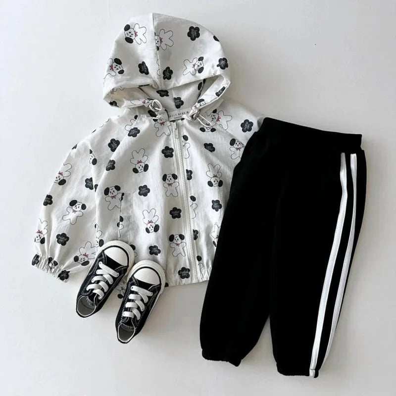 Baby Long Sleeve Hooded Coat Cute Cartoon Print Boys Girls Zipper Jacket