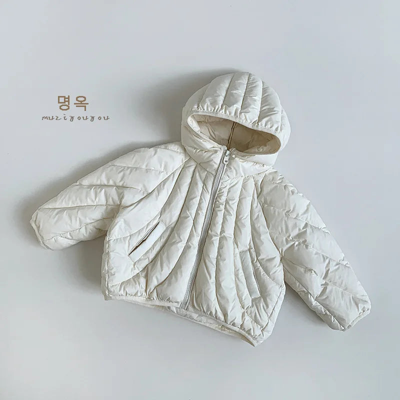 Children Hooded Down Jackets Solid Boys/Girls Fashion Simple Warm Zipper Coat