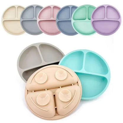 Feeding Plate Sucker Bowl Solid Smile Face Children Dishes Toddler Training Tableware