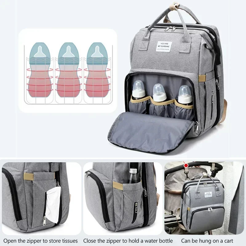 Diaper Bags Baby Bed Mother Nappy Milk Bottle Backpacks with Changing Mat