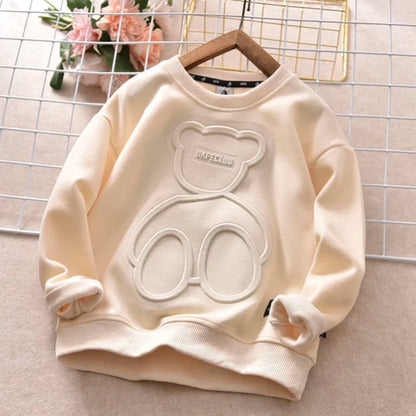 New Steel Print Bear Sweatshirt Teenagers Long Sleeve Pullovers  Girls hoodie