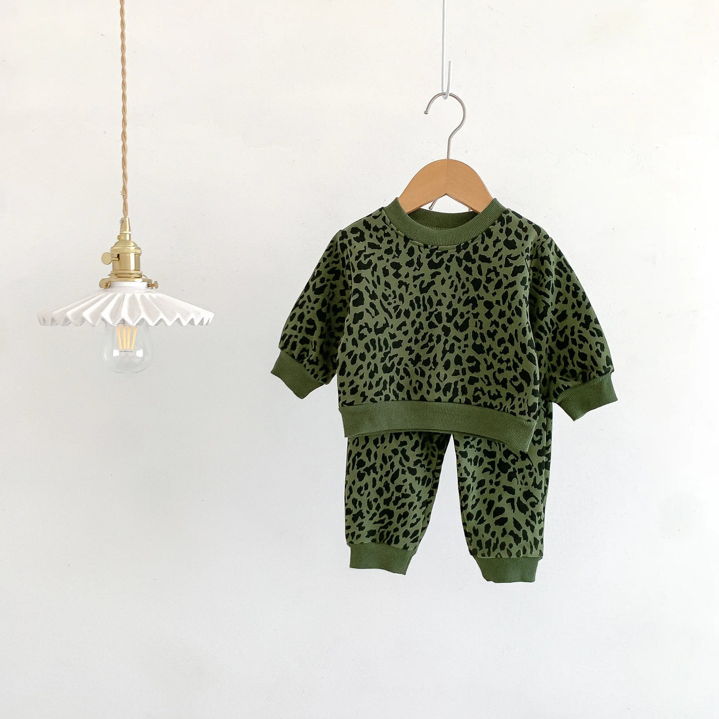 Toddler Boy Fashion Leopard Sweatshirt Suit Girl Cotton Print Casual Tops + Pants